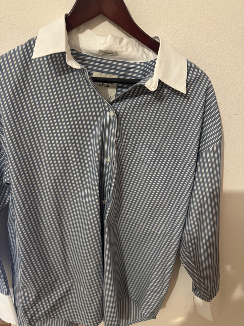 Abercrombie & Fitch Blue and White Striped Button-Down Shirt with White Collar